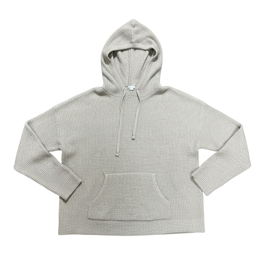 AERIE Light Heather Gray WAFFLE KNIT HOODIE SWEATER Cotton Blend Pouch Pocket M